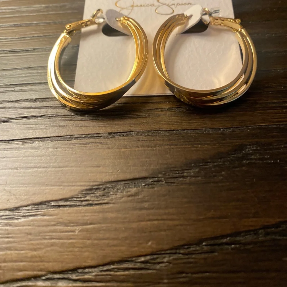 NEW Jessica Simpson gold tri-hoop earrings